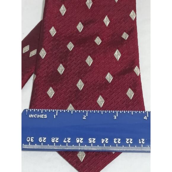 Filo A'Mano Hand Tailored By Tom James Maroon Silk Wide Tie Gold Diamonds - Picture 4 of 6